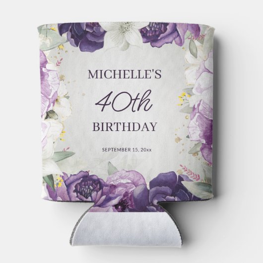 Paarse Witte Bloemen 40e Verjaardag Blikjeskoeler (Achterkant)
