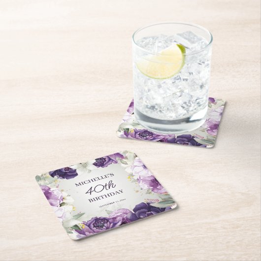 Paarse Witte Bloemen 40e Verjaardag Kartonnen Onderzetters (Insitu)