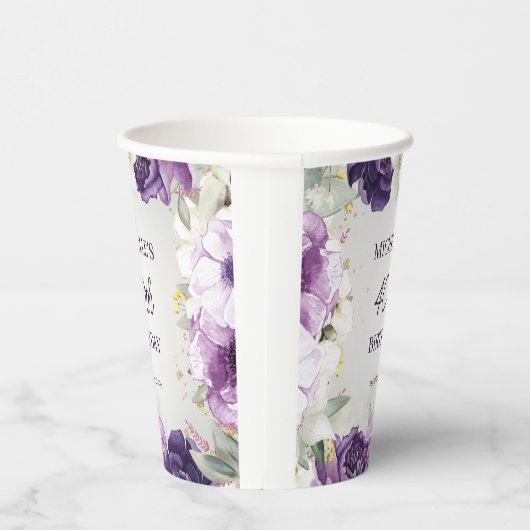 Paarse Witte Bloemen 40e Verjaardag Papieren Bekers (Rechts)