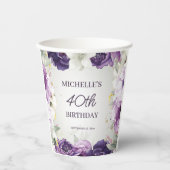 Paarse Witte Bloemen 40e Verjaardag Papieren Bekers (Voorkant)
