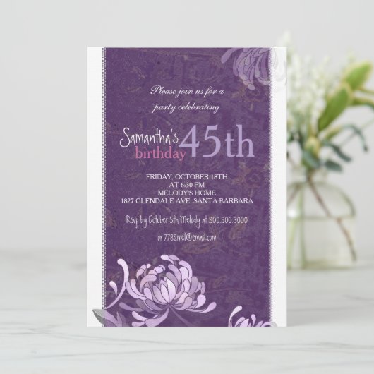 Paarse Witte Bloemen 45e Verjaardagsfeest Kaart (Staand voorkant)