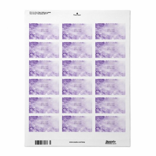 Paarse witte bloemen adreslabel etiket (Full Sheet)