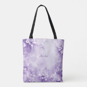 Paarse Witte Bloemen Boodschappentas Tote Bag (Achterkant)