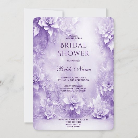 Paarse Witte Bloemen Bruidsdouche Uitnodiging (Voorkant)