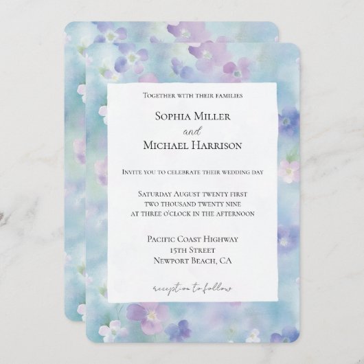  Paarse witte bloemen bruiloft Kaart (Voorkant / Achterkant)