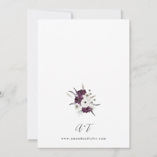 Paarse & Witte Bloemen Bruiloft V2 Kaart (Achterkant)