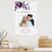 Paarse & Witte Bloemen Bruiloft Welkomstfotobord Poster (Keuken)