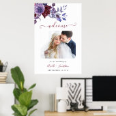 Paarse & Witte Bloemen Bruiloft Welkomstfotobord Poster (Thuiskantoor)