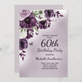 Paarse witte bloemen Butterflies 60e verjaardag Kaart (Voorkant / Achterkant)