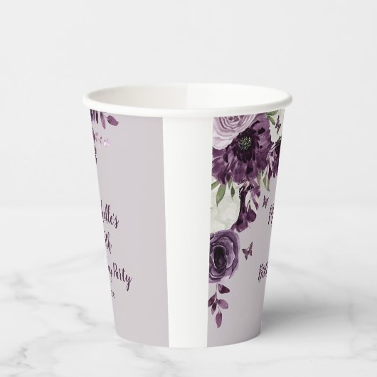 Paarse witte bloemen Butterflies 75e verjaardag Papieren Bekers (Links)