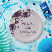 Paarse witte bloemen Butterflies 75e verjaardag Papieren Bordje (Feest)