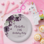 Paarse witte bloemen Butterflies 75e verjaardag Papieren Bordje (Feest)