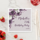 Paarse witte bloemen Butterflies 75e verjaardag Servet (Insitu)