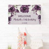 Paarse witte bloemen Butterflies 75e verjaardag Spandoek (Insitu)