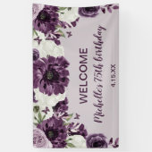 Paarse witte bloemen Butterflies 75e verjaardag Spandoek (Verticaal)