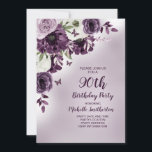 Paarse witte bloemen Butterflies 90th Birthday Kaart<br><div class="desc">De 90e verjaardag van Elegant en whimsical is een uitnodiging voor vrouwen met  paarse en witte waterverf bloemen en vlinders.</div>