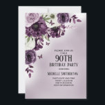 Paarse witte bloemen Butterflies 90th Birthday Kaart<br><div class="desc">De 90e verjaardag van Elegant en whimsical is een uitnodiging voor vrouwen met  paarse en witte waterverf bloemen en vlinders.</div>