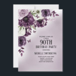 Paarse witte bloemen Butterflies 90th Birthday Kaart<br><div class="desc">De 90e verjaardag van Elegant en whimsical is een uitnodiging voor vrouwen met  paarse en witte waterverf bloemen en vlinders.</div>