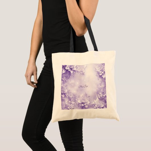 Paarse witte bloemen Canvas tas (Voorkant (product))