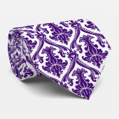 Paarse & Witte Bloemen Damasks Barokstijl Stropdas (Opgerold)