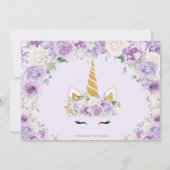 Paarse Witte Bloemen Eenhoorn 5e 7e Verjaardag Fot Kaart (Achterkant)