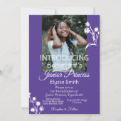 Paarse, witte bloemen en polka dots prinsessenfees kaart (Voorkant)