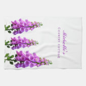 Paarse witte bloemen florroze paarse schrift theedoek (Horizontaal)