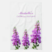 Paarse witte bloemen florroze paarse schrift theedoek (Verticaal)