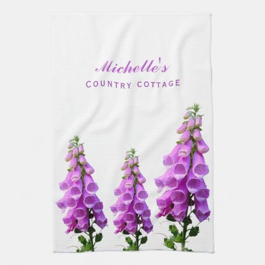 Paarse witte bloemen florroze paarse schrift theedoek (Verticaal)