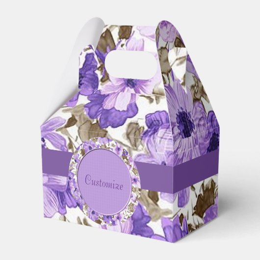 Paarse & Witte Bloemen Gable Favor Box Bedankdoosjes (Voorkant Zijde)
