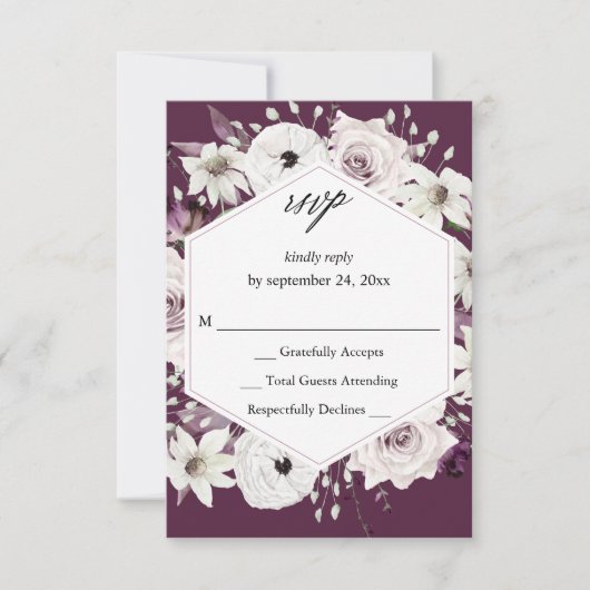 Paarse & Witte Bloemen geen Maaltijd RSVP VER - Pa (Voorkant)