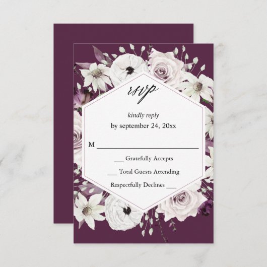 Paarse & Witte Bloemen geen Maaltijd RSVP VER - Pa (Voorkant / Achterkant)