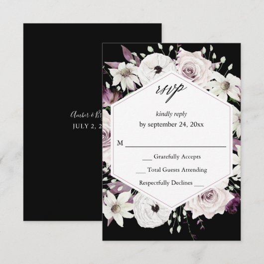 Paarse & Witte Bloemen geen Maaltijd RSVP VER - Zw (Voorkant / Achterkant)