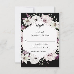 Paarse & Witte Bloemen geen Maaltijd RSVP VER - Zw Kaartje