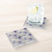  Paarse witte bloemen Glazen Onderzetter (Schuin)