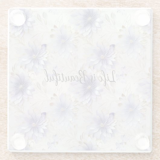  Paarse witte bloemen Glazen Onderzetter (Achterkant)