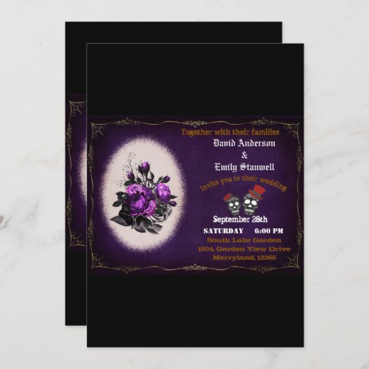 Paarse Witte Bloemen Gotische Schedel Halloween Hu Kaart (Voorkant / Achterkant)