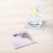 paarse witte bloemen groen vierkant papier onderze kartonnen onderzetters (Insitu)