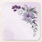 paarse witte bloemen groen vierkant papier onderze kartonnen onderzetters (Voorkant)