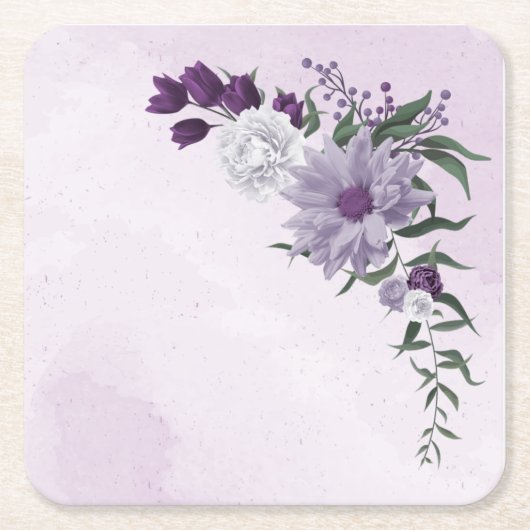 paarse witte bloemen groen vierkant papier onderze kartonnen onderzetters (Voorkant)