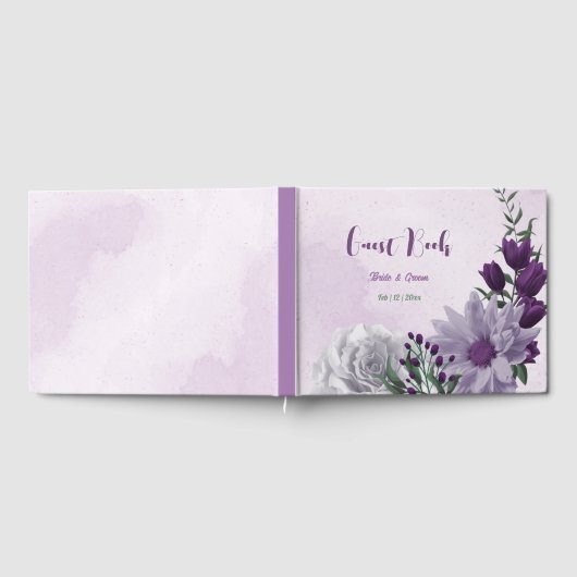 paarse witte bloemen groen voor bruiloft gastenboek (Volledig)