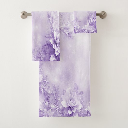 Paarse witte bloemen handdoek set (Insitu)