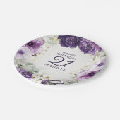 Paarse Witte Bloemen Happy Birthday Naam Leeftijd Papieren Bordje (Gekanteld)