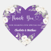 Paarse witte bloemen hart dank u bruiloft sticker (Voorkant)