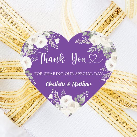 Paarse witte bloemen hart dank u bruiloft sticker