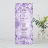 Paarse witte bloemen huwelijksprogramma programmakaart (Staand voorkant)