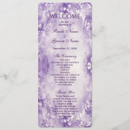 Paarse witte bloemen huwelijksprogramma programmakaart