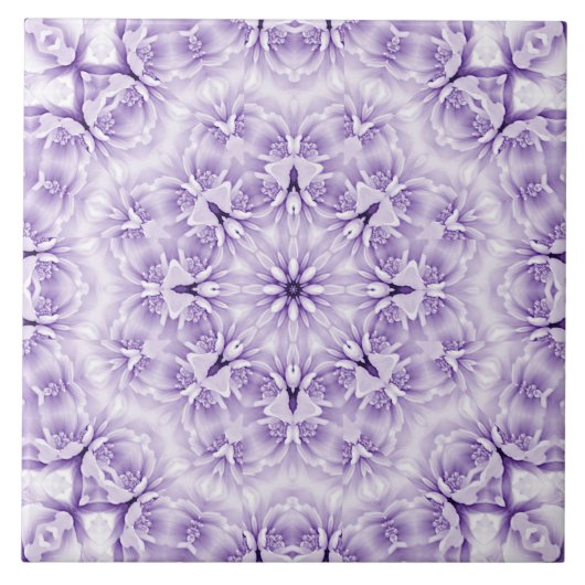 Paarse Witte Bloemen Keramische Tegel Tegeltje (Voorkant)