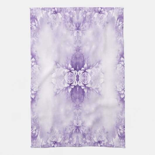 Paarse witte bloemen keukenhanddoeken (Verticaal)