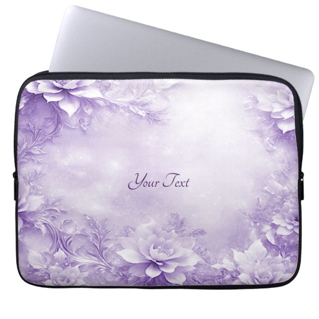 Paarse witte bloemen laptophoes laptop sleeve (Voorkant)